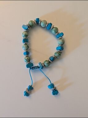 Artisan Beaded Macrame Pull Tie Adjustable Bracelet Turquoise Green Jasper Stone